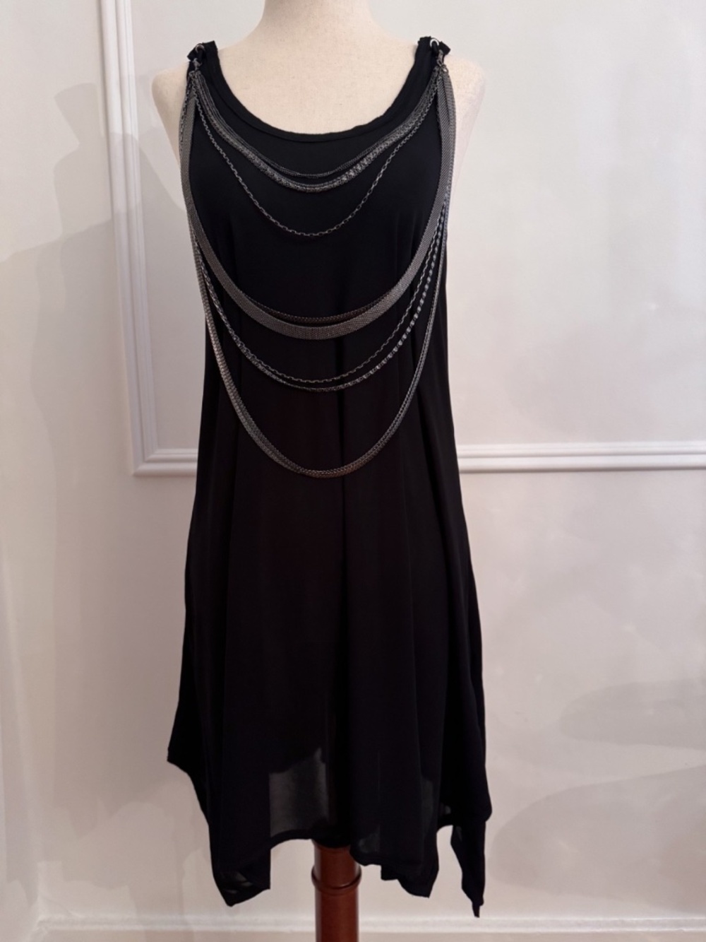 Alice + Olivia Dede Black Chain Embellished Tank Shift Dress XS